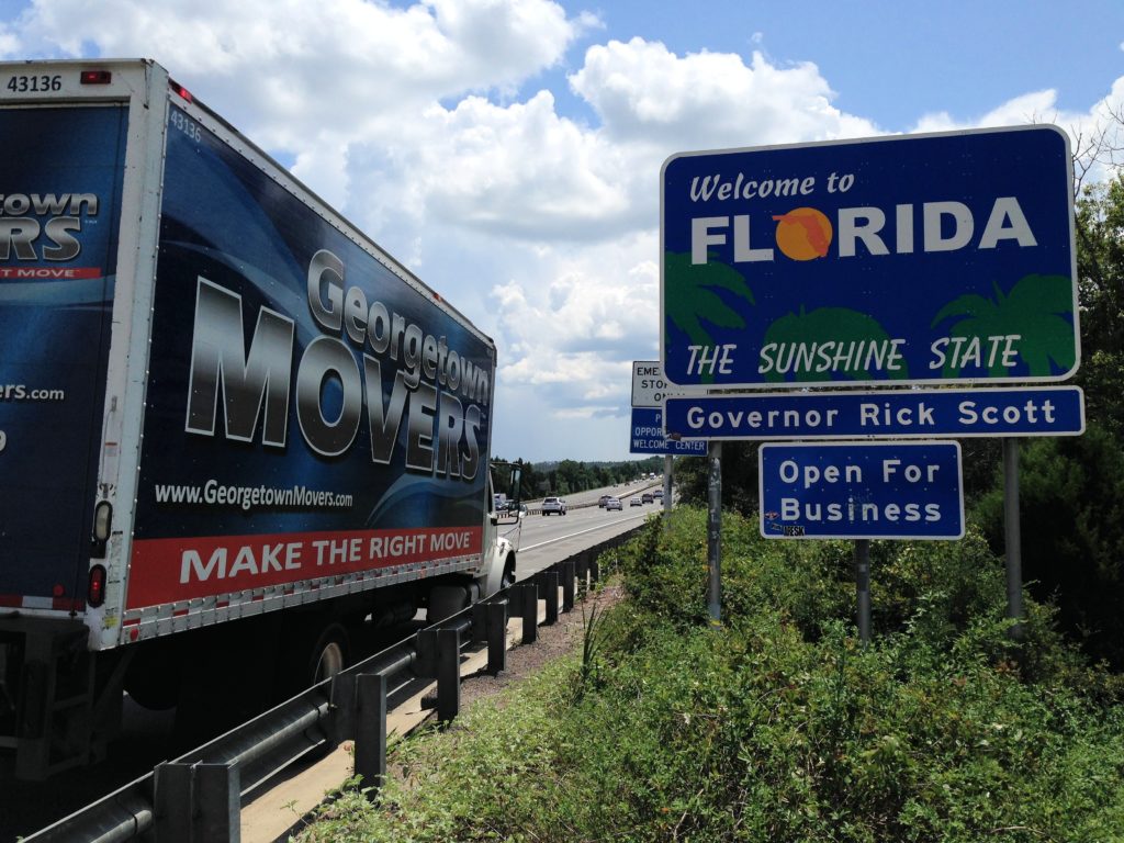 Georgetown Moving truck parked at the Florida border