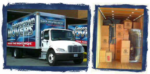 Georgetown moving and storage truck loading boxes for a storage facility.